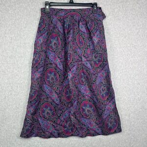 Nell Flowers Skirt Women's 6 Purple Midi Paisley Pleated Artsy Boho‎ Gypsy 27x30